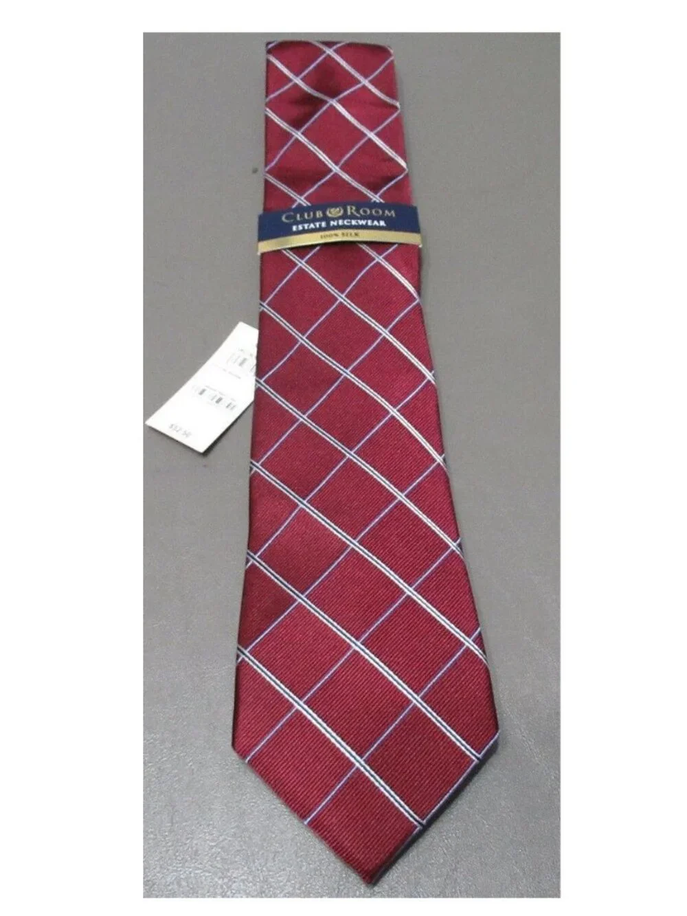Club Room Men's Grid Pattern 3.25'' Silk Neck Tie, Dark Red, One Size
